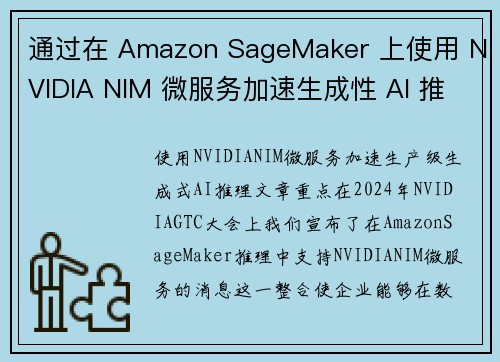 通过在 Amazon SageMaker 上使用 NVIDIA NIM 微服务加速生成性 AI 推理